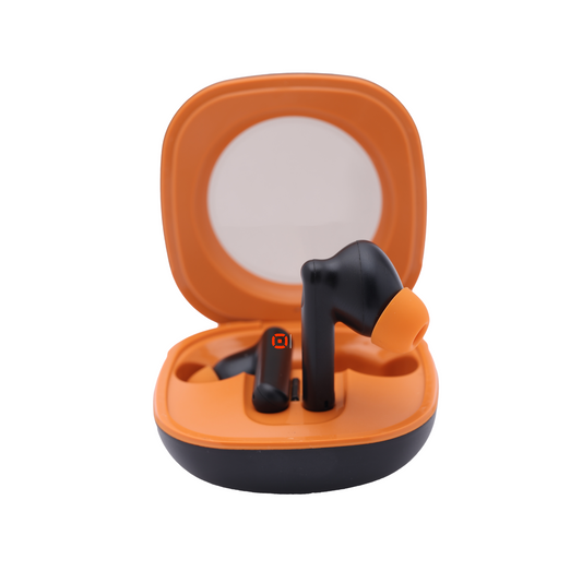 Ortel Vibe 1 Buds – Wireless Bluetooth Earbuds with Active Noise Cancellation, Black & Orange , Charging Case & Data Cable Included, in-Ear Headphones with Mic, Deep Bass & Long Battery Life