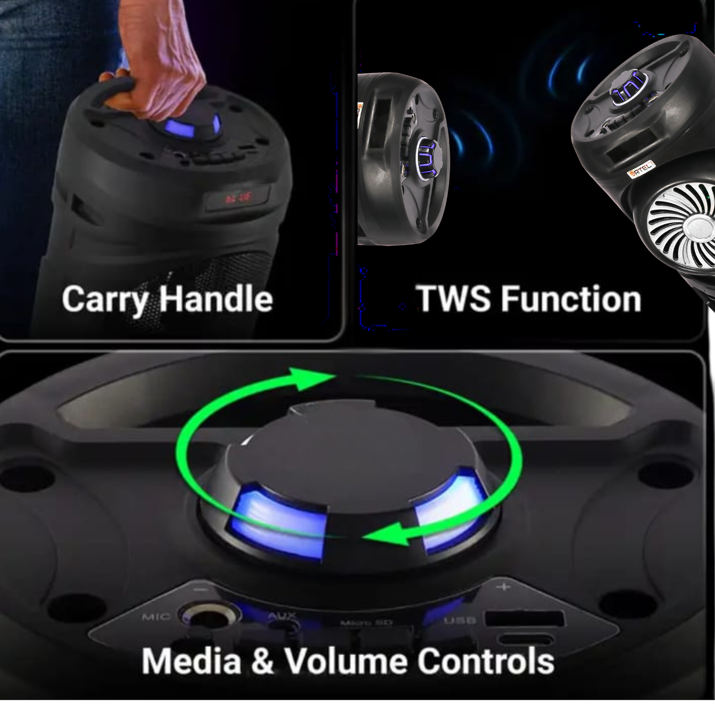 Ortel BOOM BOX Neo (ACCENT), BT v5.3, 14h Backup, Dual 10.16 cm Drivers, 30 W Bluetooth Party Speaker (Black, Stereo Channel)