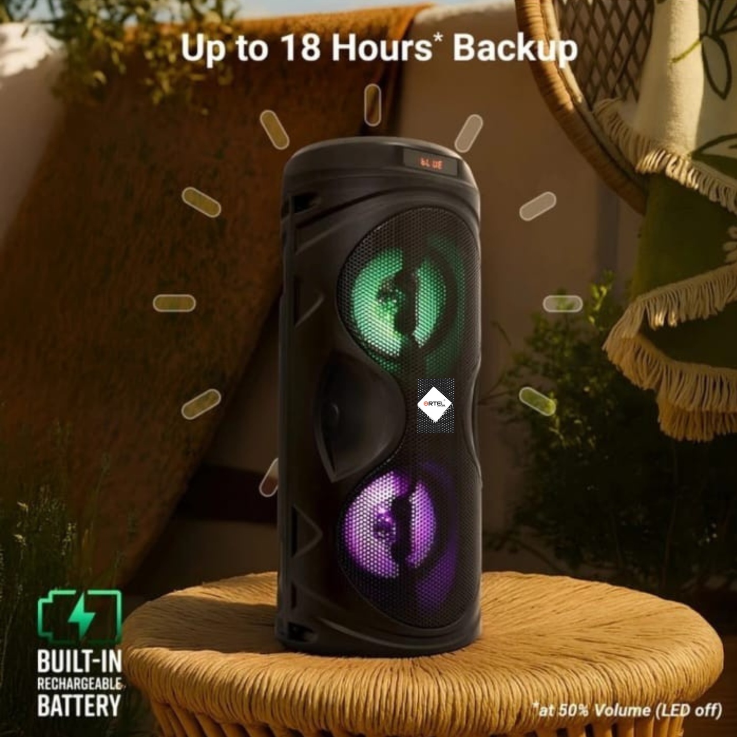 Ortel BOOM BOX Lite (ACCENT-2), BT v5.3, 14h Backup, Dual 10.16 cm Drivers, 30 W Bluetooth Party Speaker (Black, Stereo Channel)