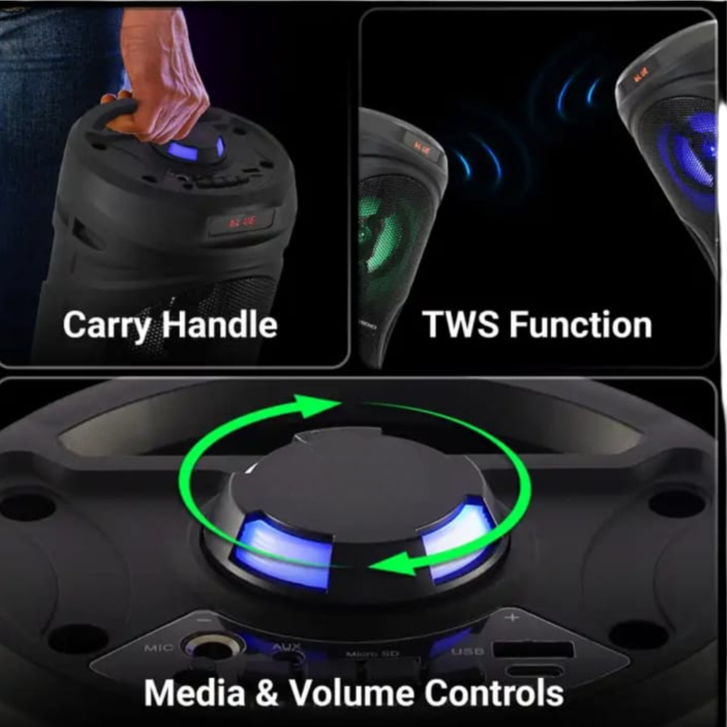 Ortel BOOM BOX Lite (ACCENT-2), BT v5.3, 14h Backup, Dual 10.16 cm Drivers, 30 W Bluetooth Party Speaker (Black, Stereo Channel)